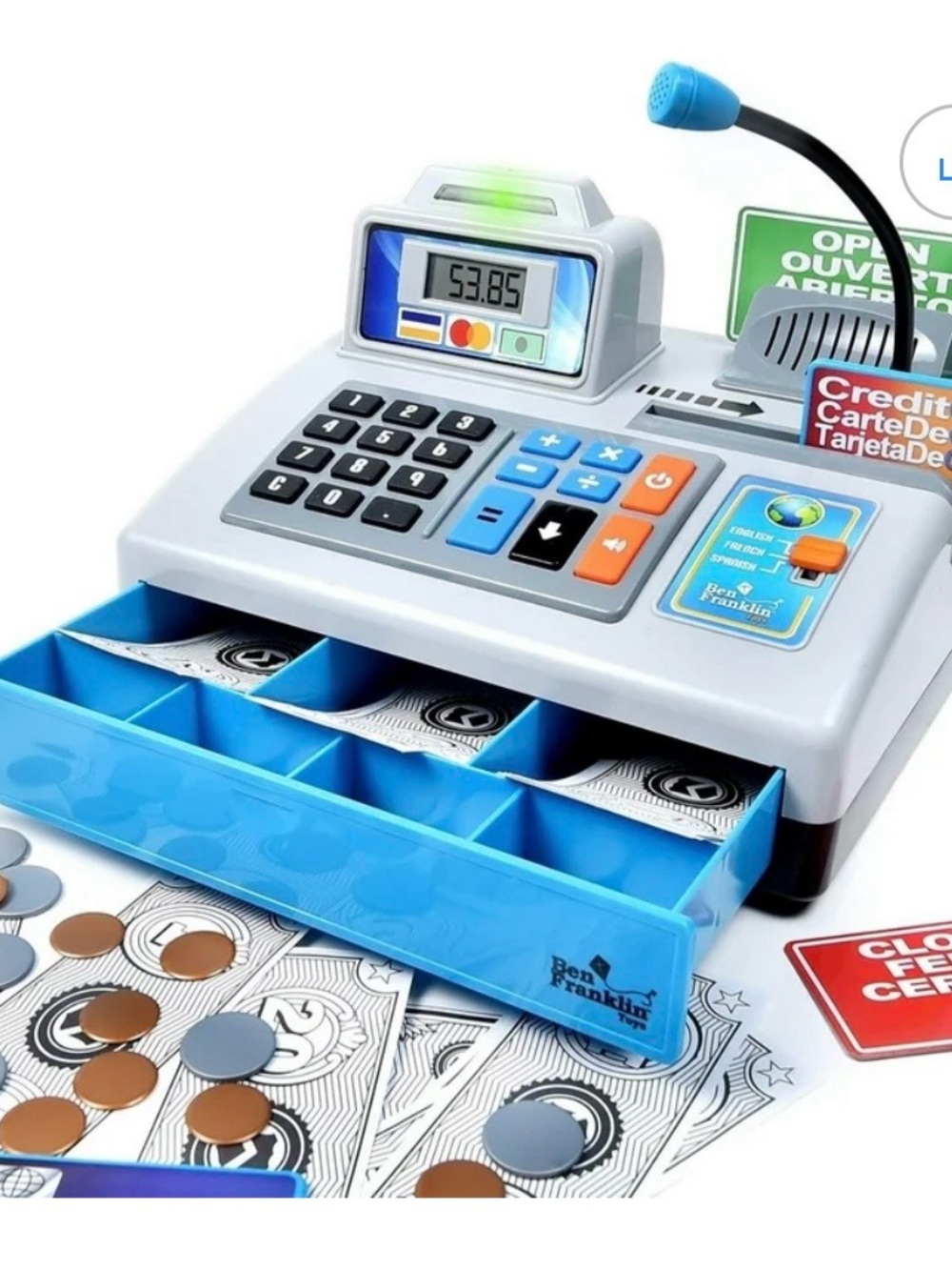 Silver & Blue Talking Toy Cash Register Roleplay Set